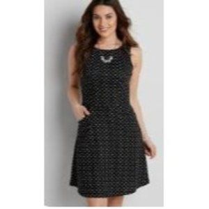 Maurices Womens Sheath Dress Polka Dots Pockets Front Round Neck Black White XL